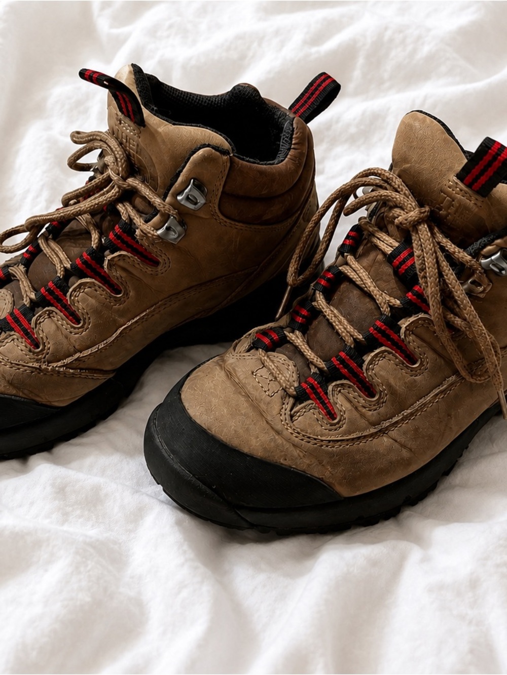 The North Face Brown and Black Women's Combat/Moto Boots with Red Accents